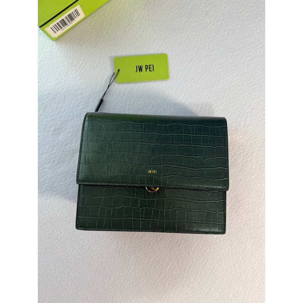 JW PEI Green Croc Embossed Crossbody Flap Bag gold hardware NWT Box